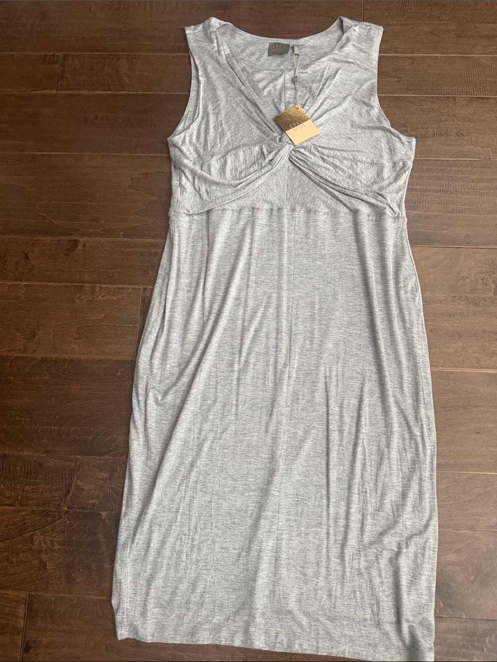 Sleeveless Light Gray Twist-Front Midi Dress